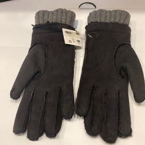 Malo Suede Shearling Gloves Lined in Grey Cashmere